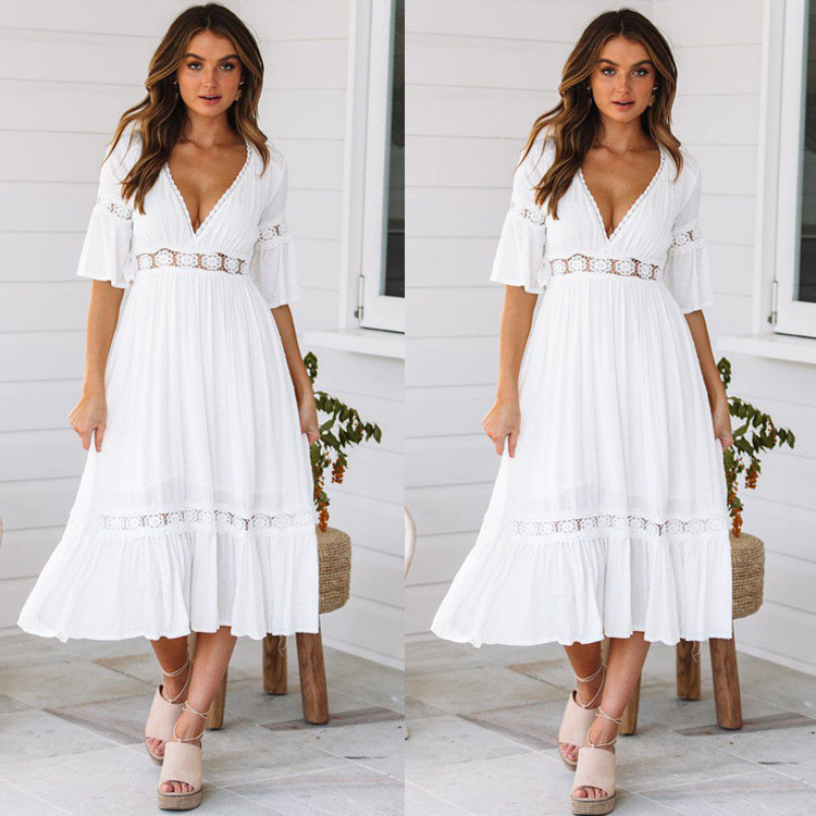 Women's Fashion Deep V Lace Wedding Guest Dresses