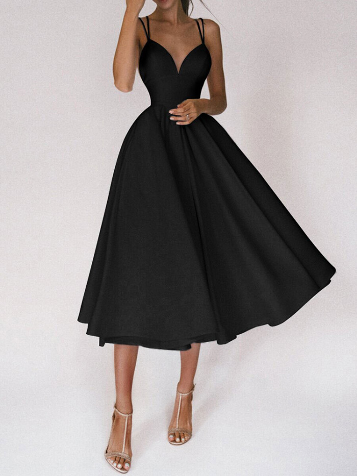 Women's Sling Sexy Fashion Sleeveless V-Neck  Wedding Guest Dress