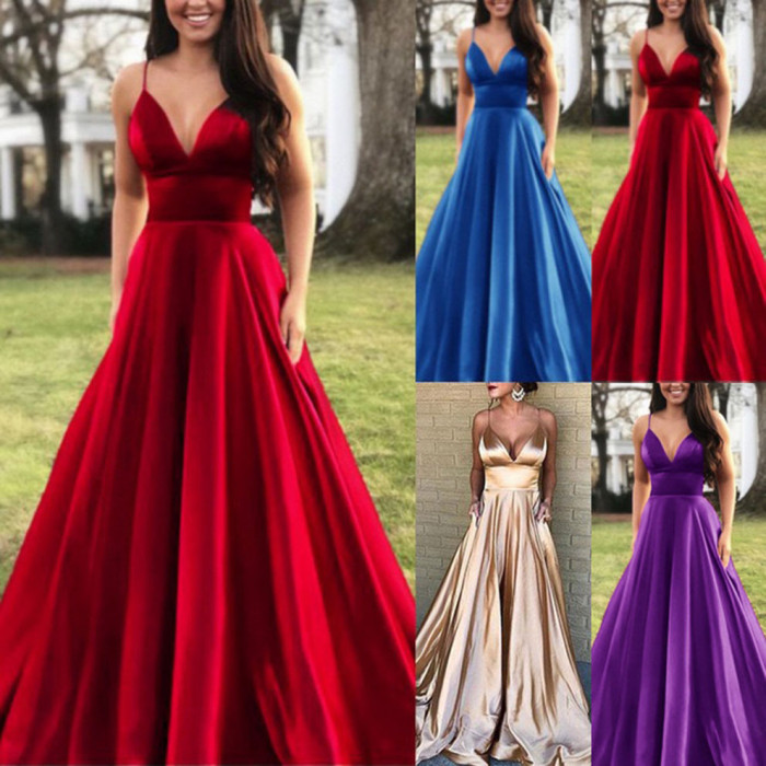 Women's Sexy V-neck  Strap  Wedding Guest Dresses