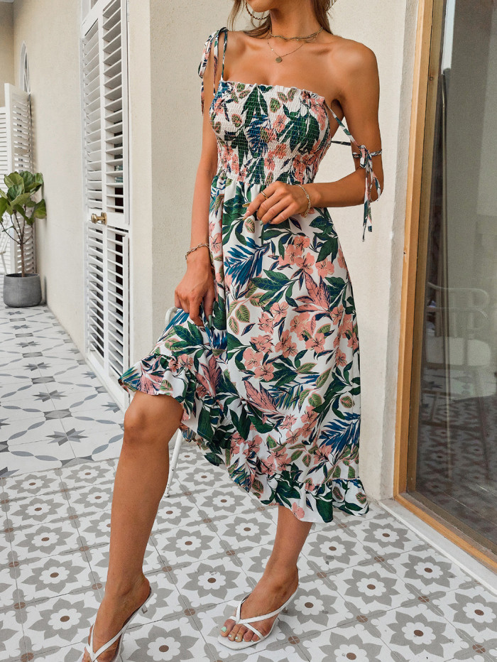 Ruffle Bohemian Dresses Ladies Casual Beach Party Maxi Dresses
