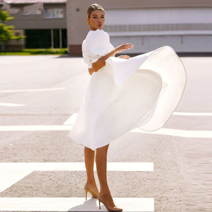 Women New Solid Sexy Short Sleeves Wedding Guest Dresses