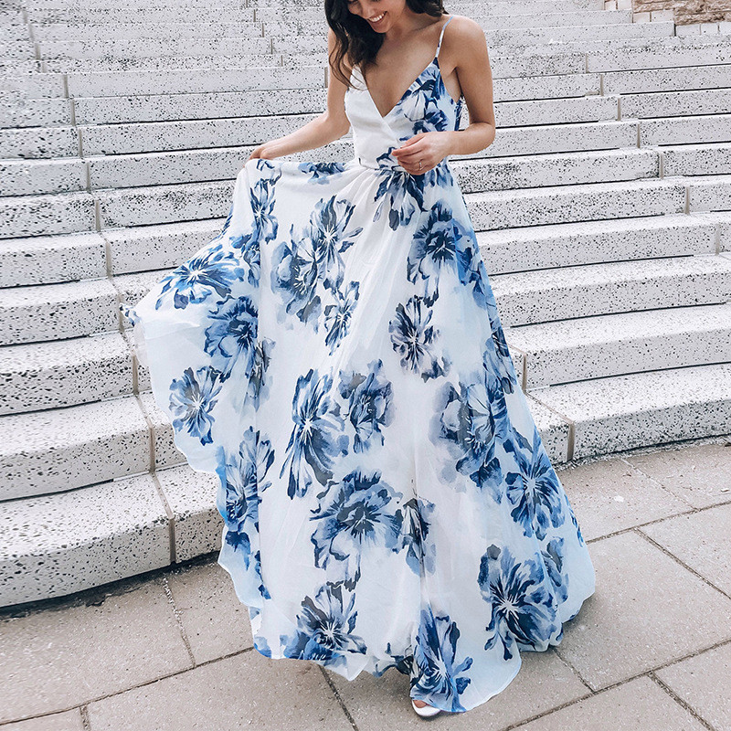 Women's Sexy New Sleeveless Print  Wedding Guest Dresses