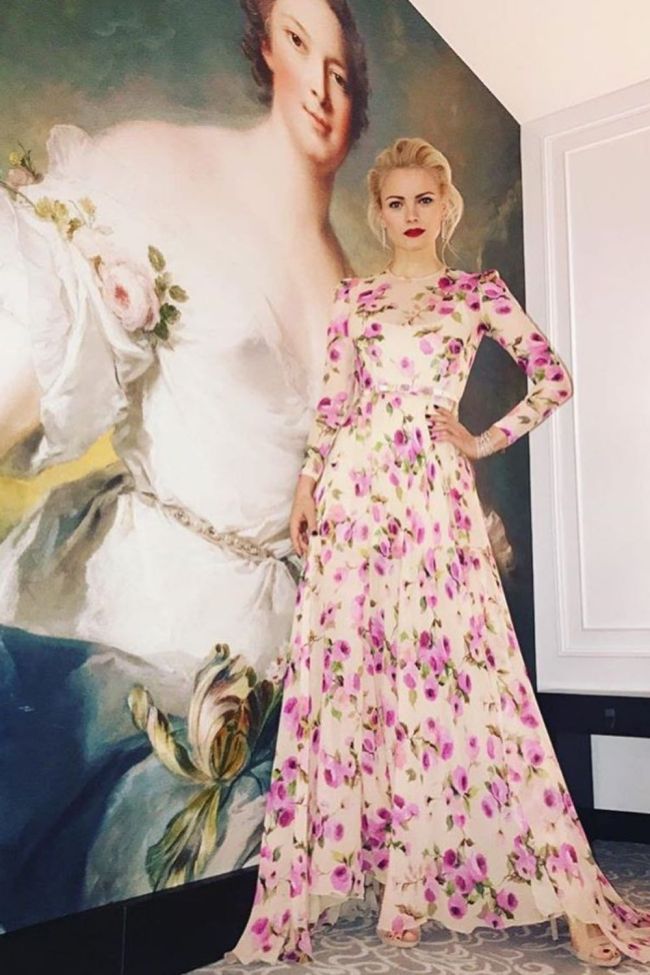 European Women's Print Swing Slit  Wedding Guest Dresses