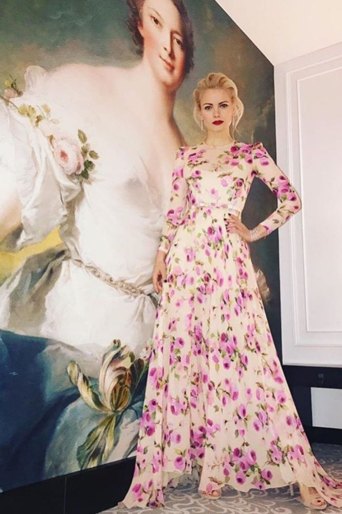 European Women's Print Swing Slit  Wedding Guest Dresses