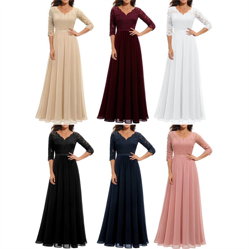 Women's Lace Elegant V-Neck Wedding Guest Dresses