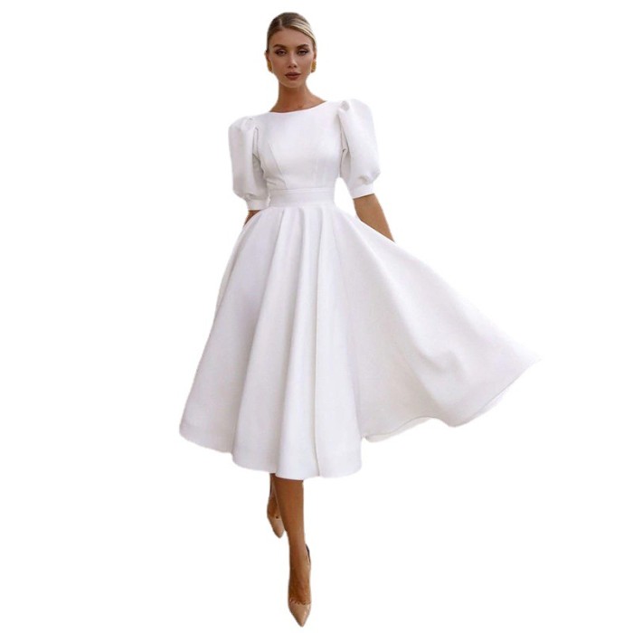 Women New Solid Sexy Short Sleeves Wedding Guest Dresses