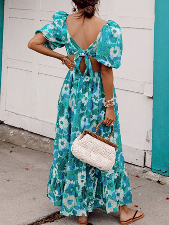 Women Spring Floral Print Long Party  Wedding Guest Dresses