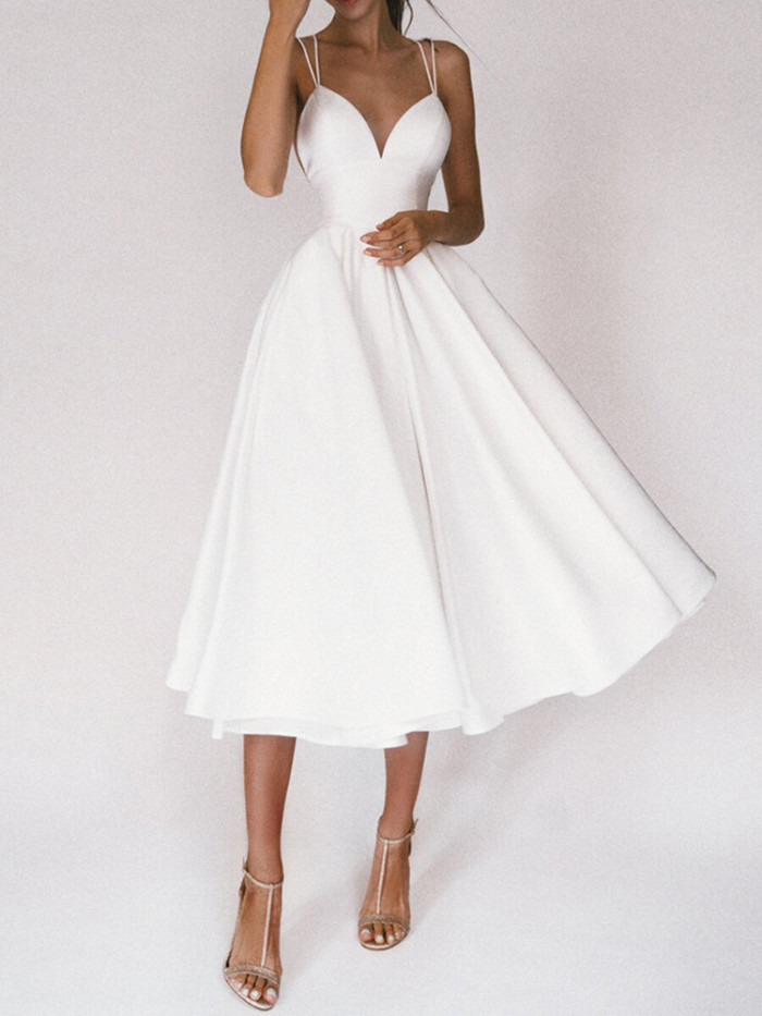 Women's Sling Sexy Fashion Sleeveless V-Neck  Wedding Guest Dress