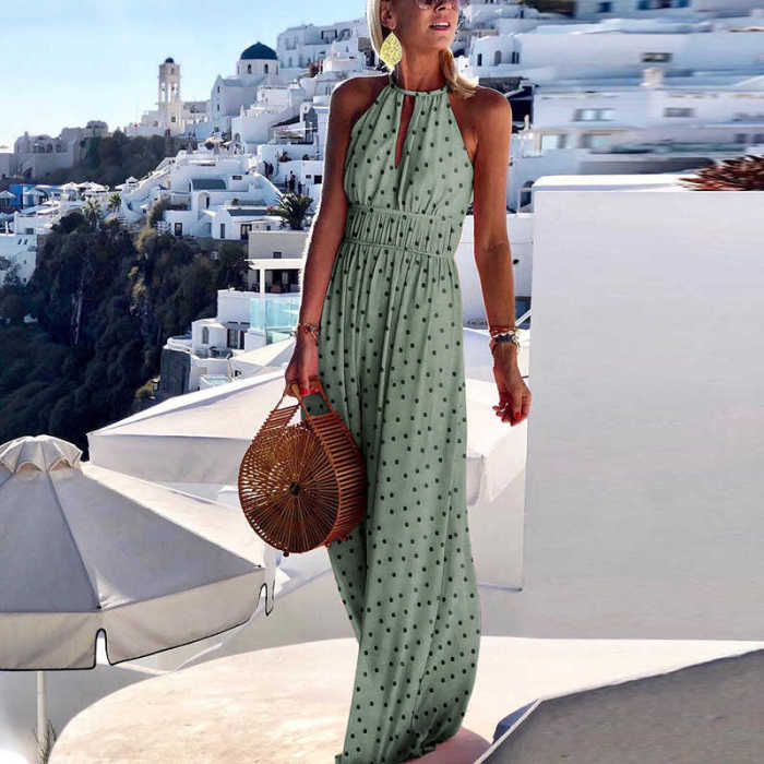 New Round Neck Halterneck Backless Sexy Print  Wedding Guest Dresses