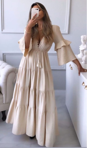Apricot Beach V Neck Backless Casual Sexy Wedding Guest Dresses