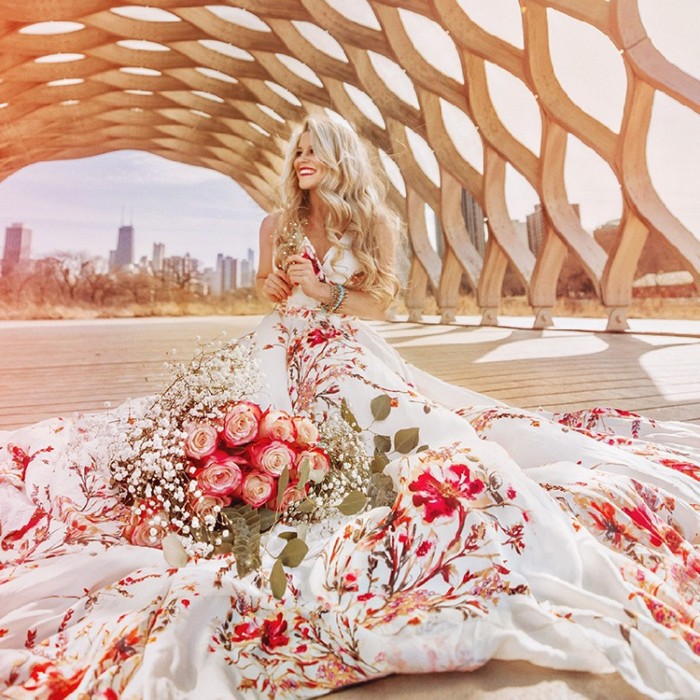 Women's V-Neck Print Swing  Wedding Guest Dresses