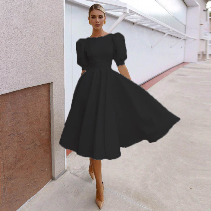 Women New Solid Sexy Short Sleeves Wedding Guest Dresses