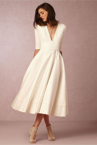 New Sexy Deep V Mid Sleeve  Wedding Guest Dresses