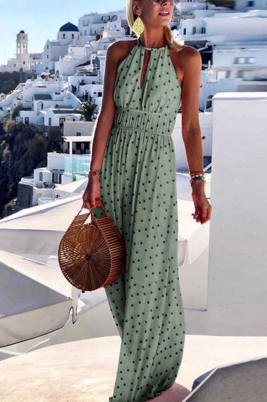 New Round Neck Halterneck Backless Sexy Print  Wedding Guest Dresses