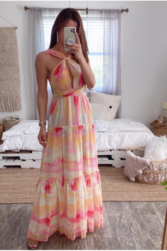 Tie Dye Halter Strapless  Wedding Guest Dresses