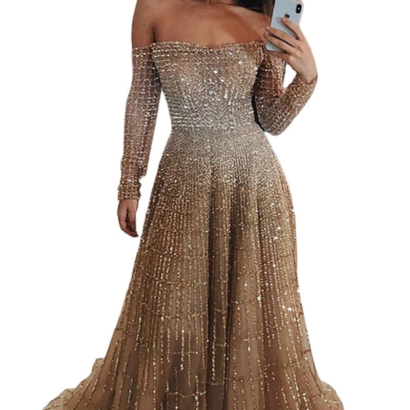 mock neck wedding guest dress Elisanya Elegant Contrast Satin Sequin Formal Dress, Party Dress, Dress, Evening The tulle tiered ruffle detail creates a flattering silhouette Mock Formal Wedding Guest Dresses