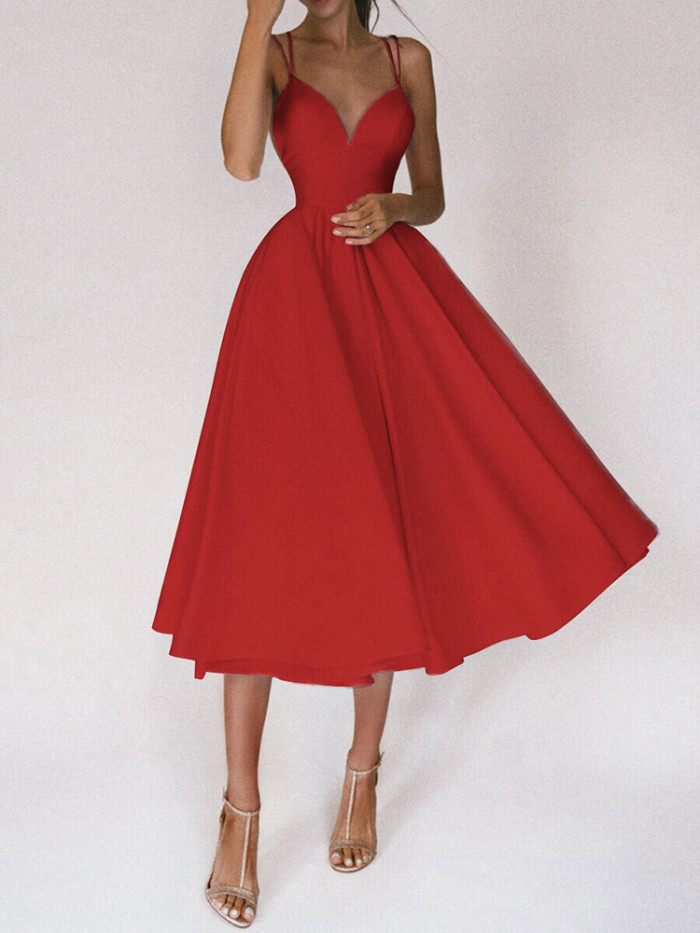 Women's Sling Sexy Fashion Sleeveless V-Neck  Wedding Guest Dress