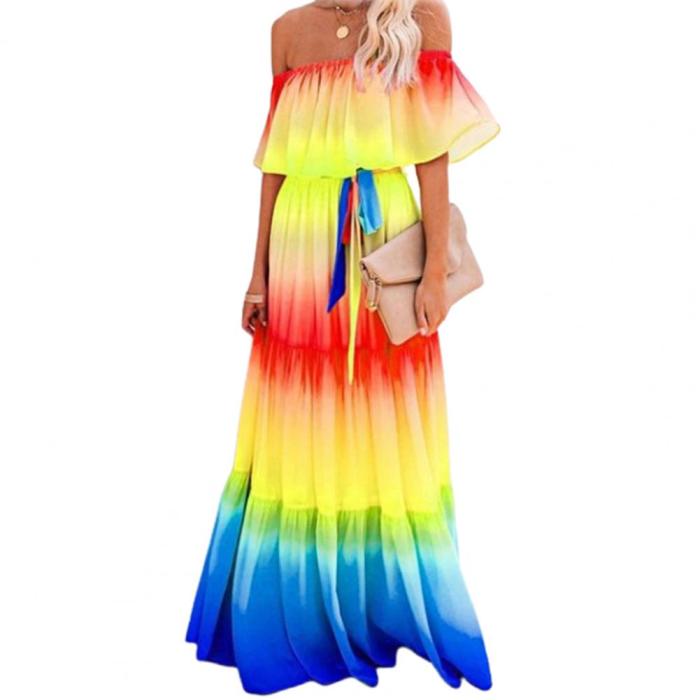 Women Print Bright Ruffled Thin Large Hem Belt  Wedding Guest Dresses