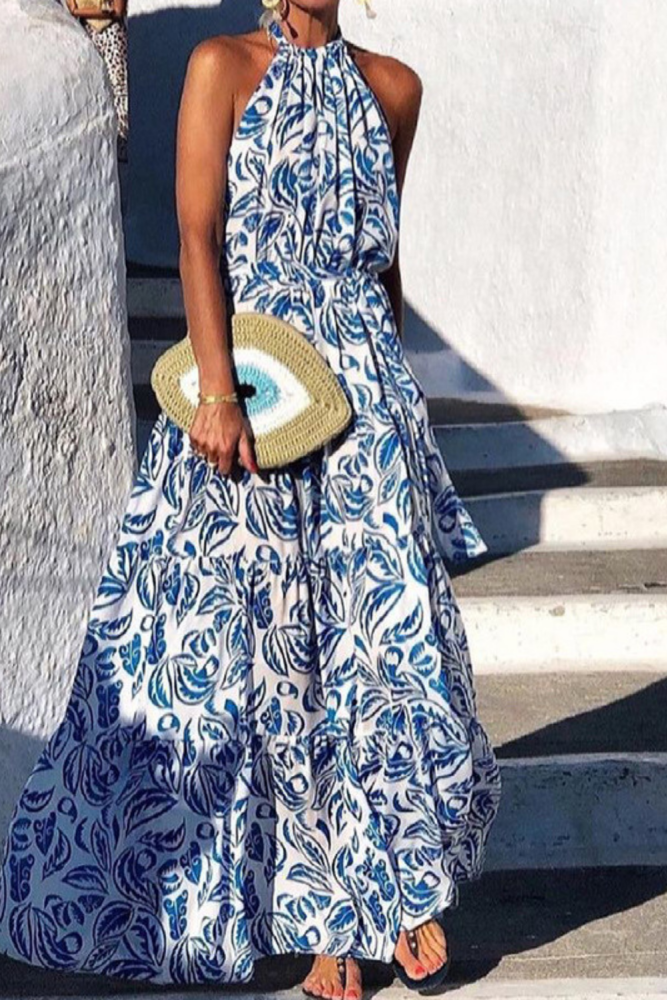 Halter Folds Elegant Boho Long Sleeveless Tank Wedding Guest Dresses