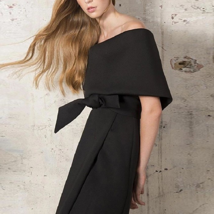 Fashion Strapless Short Sleeve Bow Slim  Wedding Guest Dresses