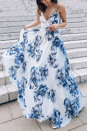 Women's Sexy New Sleeveless Print  Wedding Guest Dresses
