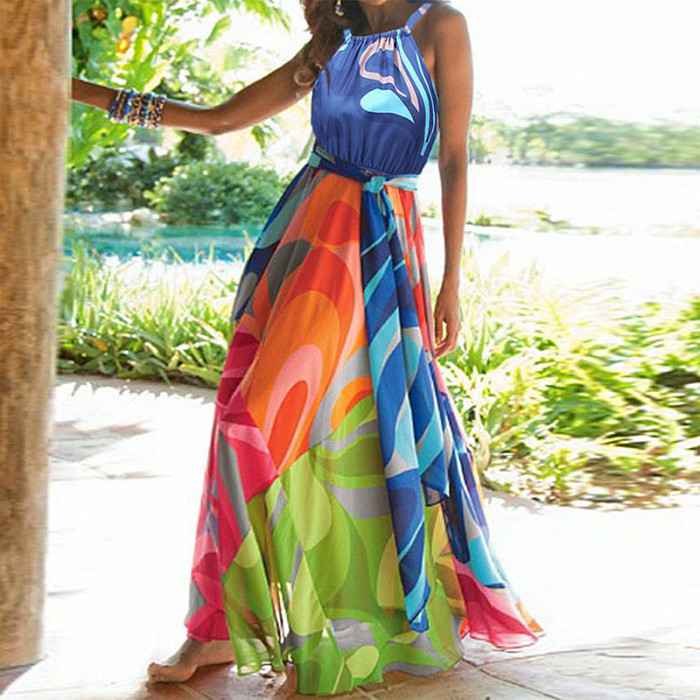 Retro Floral Printed  Sexy Sleeveless  Wedding Guest Dresses