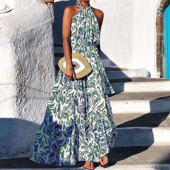 Halter Folds Elegant Boho Long Sleeveless Tank Wedding Guest Dresses