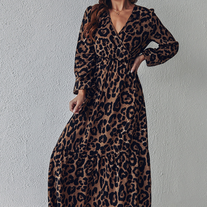 Leopard Print  V Neck Wedding Guest Dresses