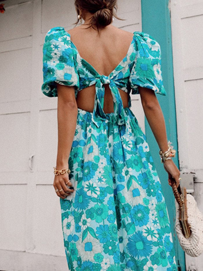Women Spring Floral Print Long Party  Wedding Guest Dresses