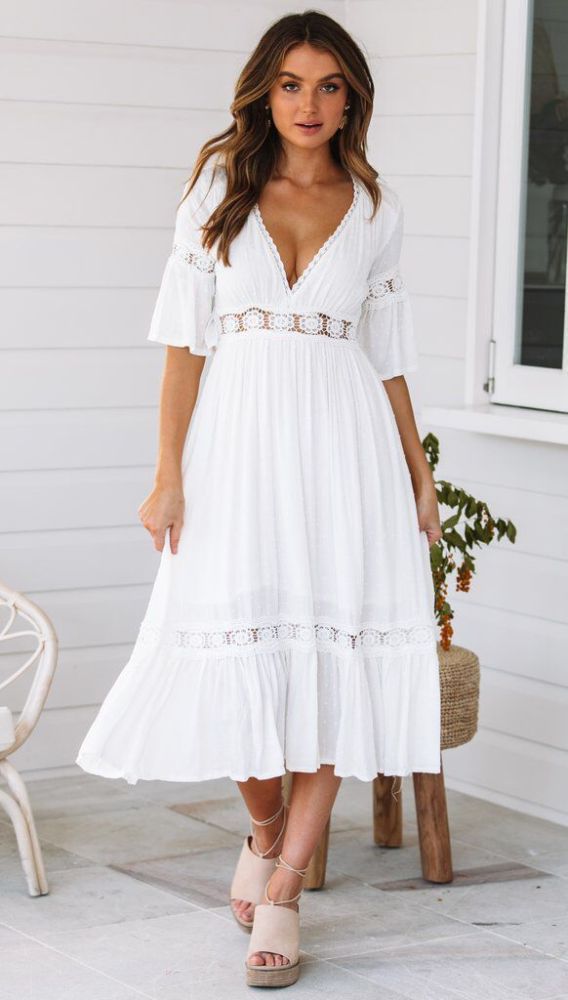 Short Sleeve Hollow Out V-neck   Wedding Guest Dresses
