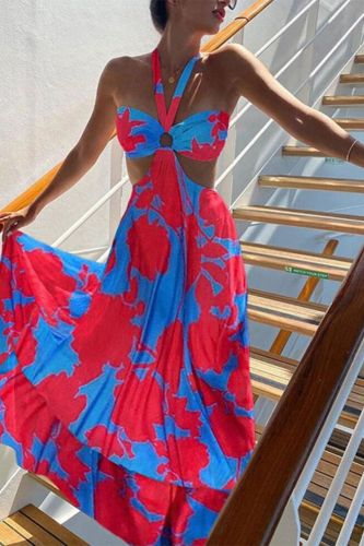 Sling Print V-Neck Sleeveless  Wedding Guest Dresses