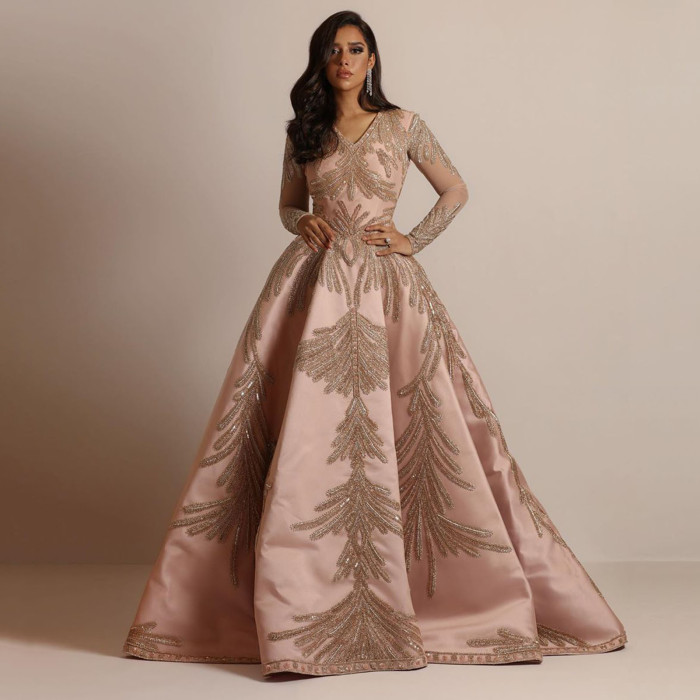 New Fashion Shiny Print Long Sleeve Sexy  Wedding Guest Dress