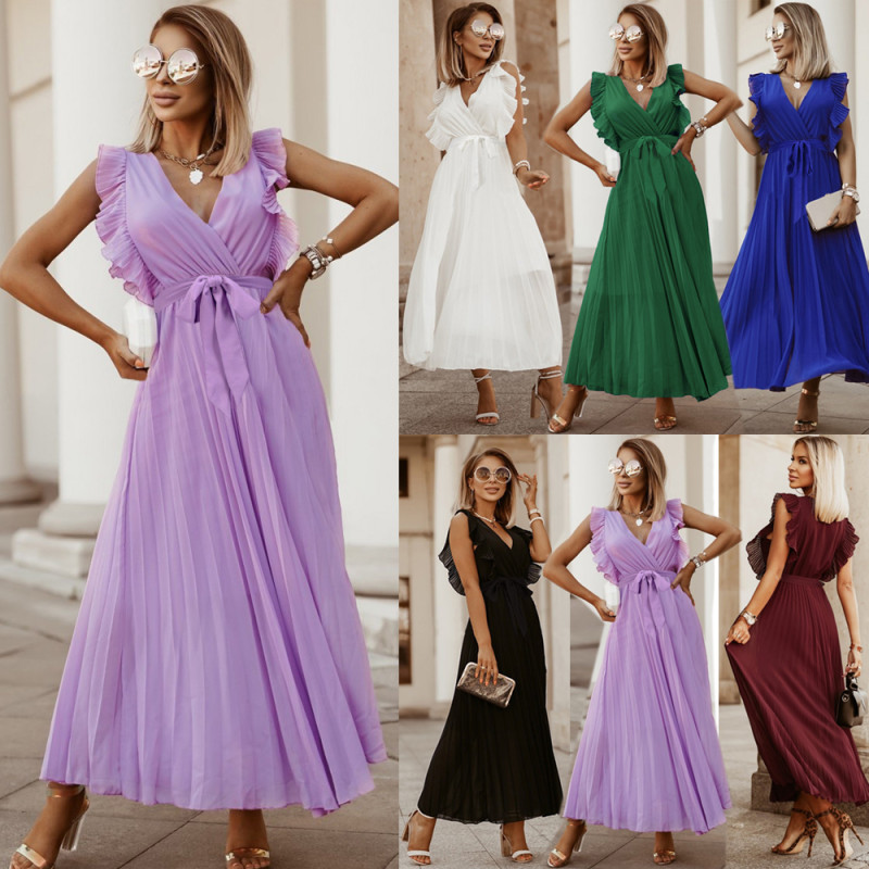 Summer Chiffon Boho Vintage Print Elegant Wedding Guest Dresses