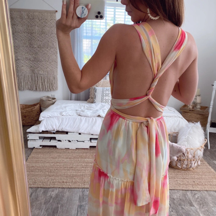 Tie Dye Halter Strapless  Wedding Guest Dresses