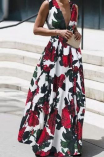 New Style Summer Trendy Sleeveless Deep V Neck Full Length Prom Dresses