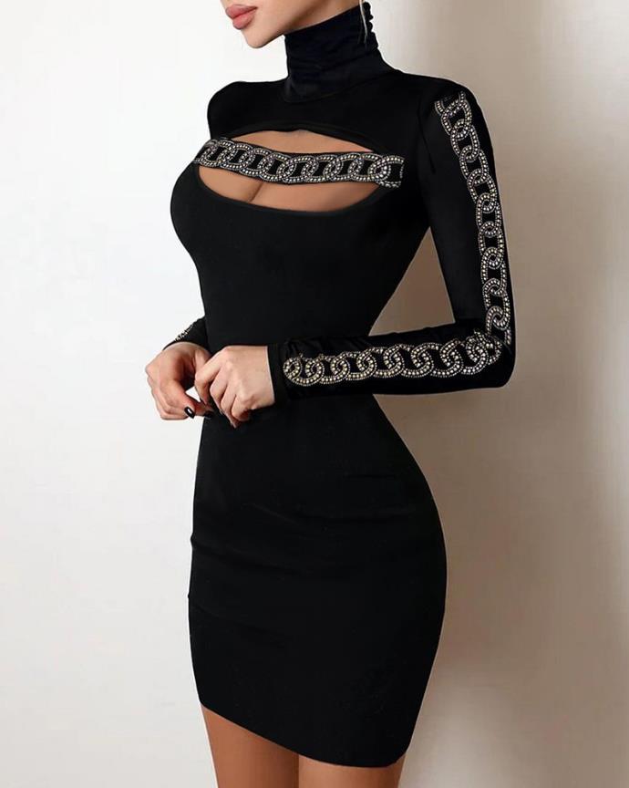 Elegant Sexy Party Lace Cutout Long Sleeve Bodycon Mini Dress