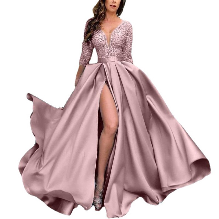 Women Party Wedding Guest Elegant Lace Sequins Sexy Maxi Dress