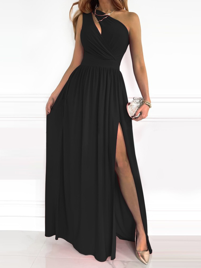 Elegant One Shoulder Floral Print Wedding Sexy Maxi Party Dress