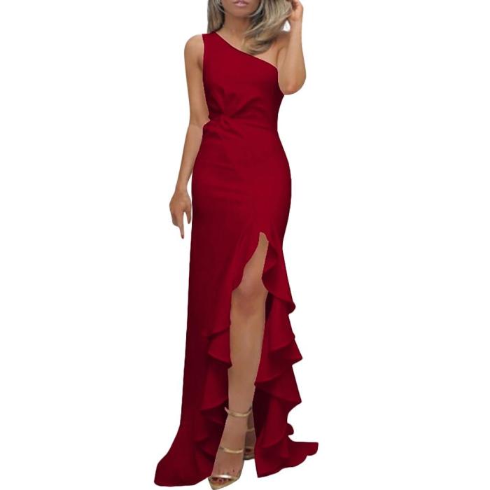 Sexy One Shoulder Ruffles Wedding Elegant Off Shoulder Evening Party Dress