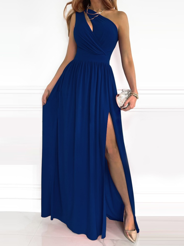Elegant One Shoulder Floral Print Wedding Sexy Maxi Party Dress