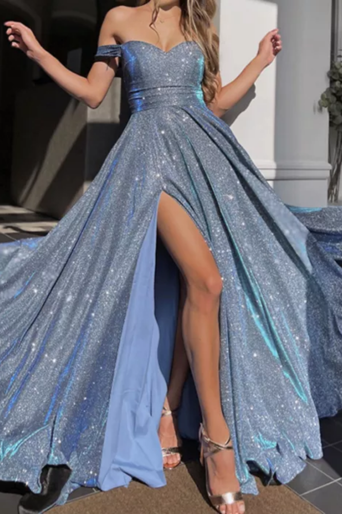 Fashion Wedding Guest Dress Sequined Large Skirt Tube Top Sexy Slit Maxi dress