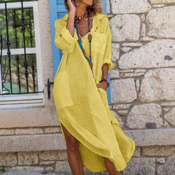 Casual Long Sleeve Lapel Fashion Wedding Guest Dress