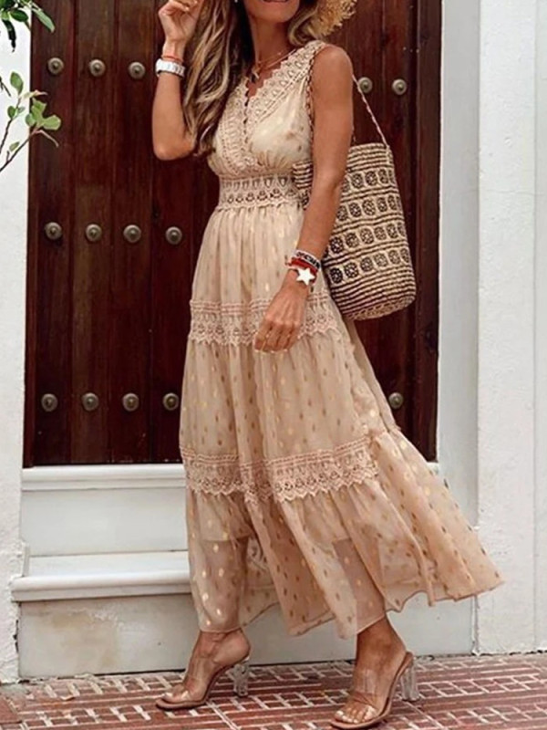 Fashion Sleeveless Ruffle Sexy Elegant Sling V-Neck Wedding Guest Dress