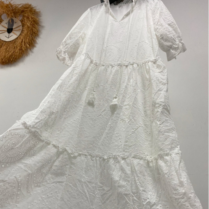 Bohemian Loose Vintage Embroidery Hollow Out Elegant Maxi Dress