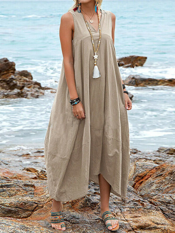 Casual Solid V-Neck Fashion Loose Wedding Guest Dress