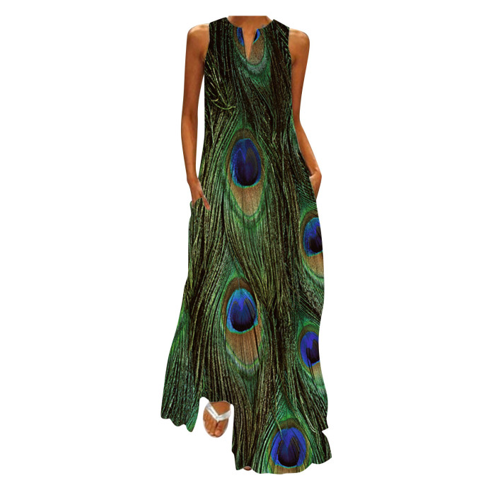 Fashion Print V-Neck Elegent Maxi Dress