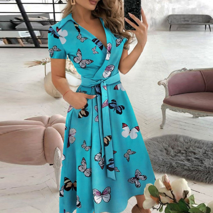 Sexy Fashion Print V-Neck Elegent Party Prom Wedding Guest Dresses