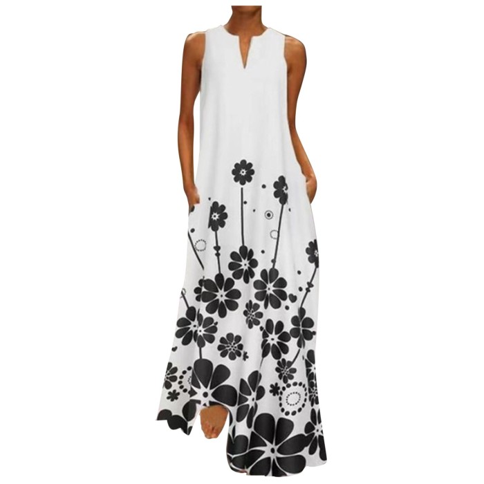 Fashion Casual Floral Print V Neck Elegent Maxi Dress