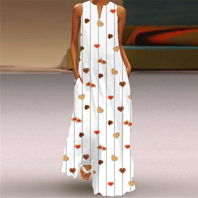 Bohemian Heart Pattern Print Casual Maxi Dress