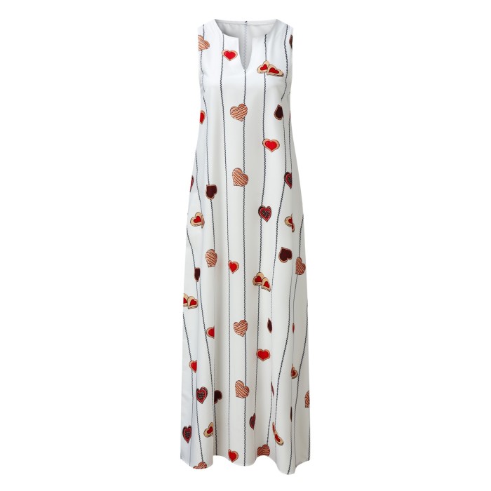 Bohemian Heart Pattern Print Casual Maxi Dress
